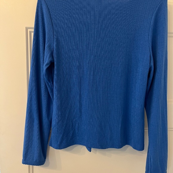 Auden Pointelle Blue Button Up Cardigan - Picture 4 of 5